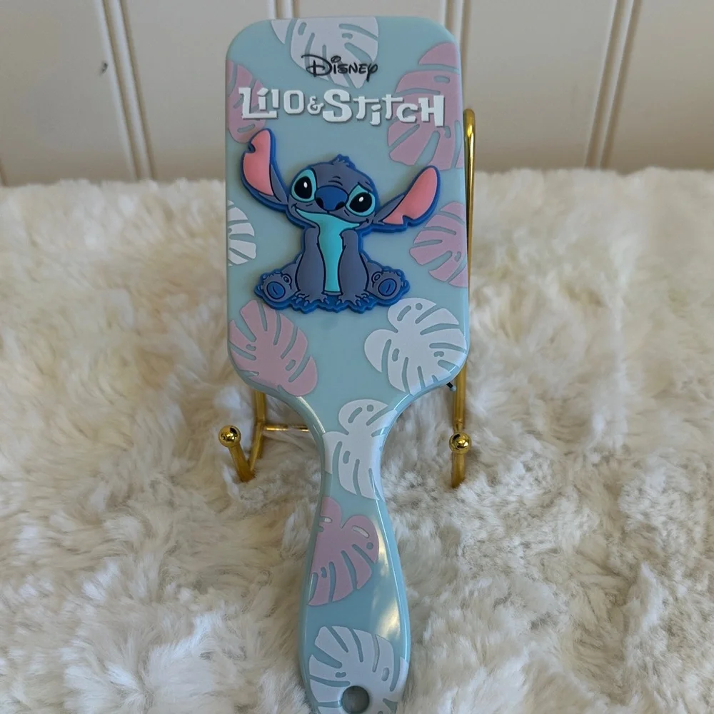 Disney Lilo & Stitch Light Blue Hair Brush with Pink & White Leaf Print